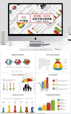 柱形圖百分比信息可視化圖表集ppt模板